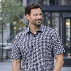 American Breed Mens Stylish Black and White Geometric Shirt